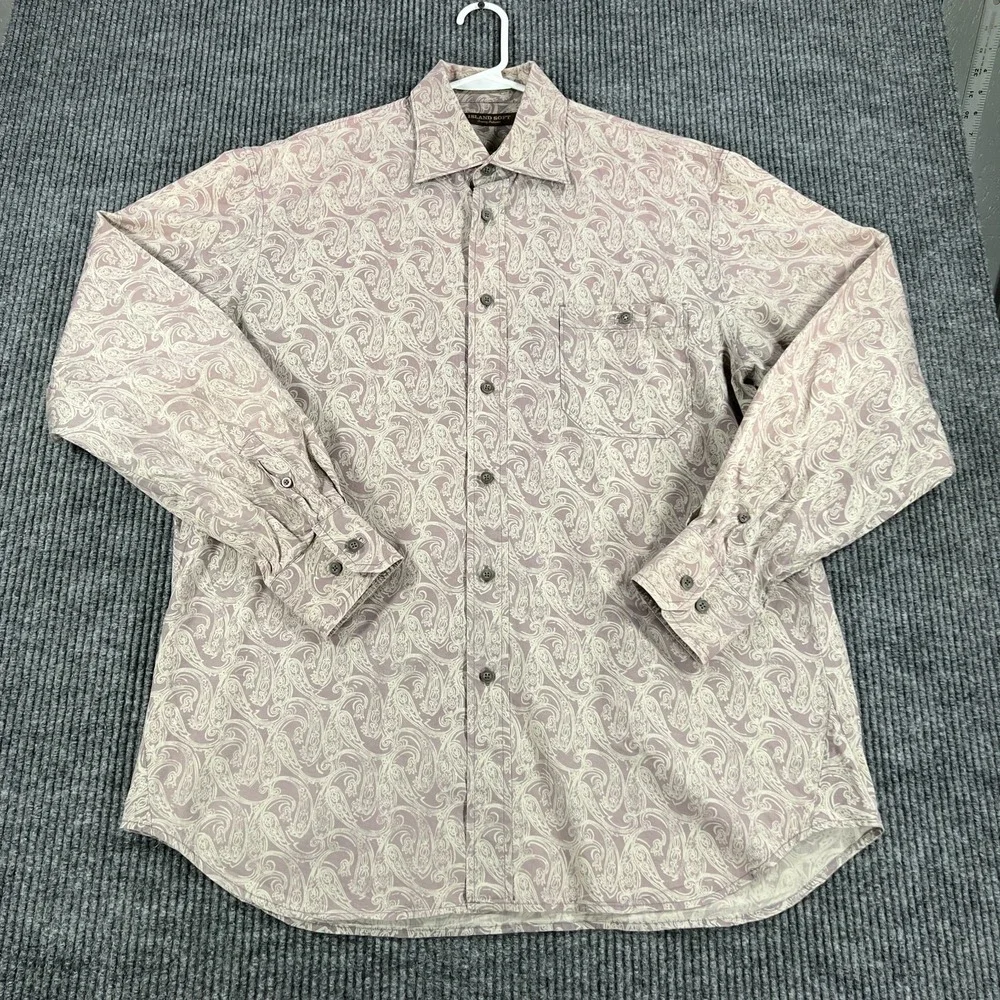 Tommy Bahama Island Soft Shirt Mens Large Purple Beige Paisley Button Up Casual - Picture 4 of 14